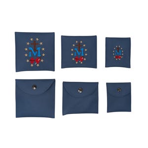 Portarosario con medaglia miracolosa, Madonna delle Grazie, Immacolata Concezione, portarosario ricamato, astuccio per rosario, astuccio in pelle, astuccio, borsa