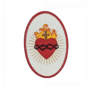Sacred Heart of Jesus Badge Patch – Large Catholic Iron-On Sew-On Embroidered Emblem for Bags, Clothing, Pilgrimage or Gifts