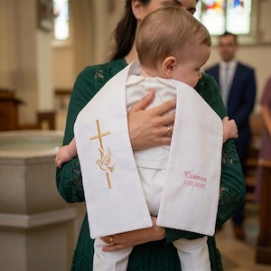 Personalised Baptism Stole, Embroidered Christening Stole, Baby Baptism Scarf, Name & Date, Christian Keepsake
