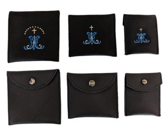 Marian Cross case, embroidered rosary case, rosary pouch, rosary case, leather pouch, leather rosary pouch, leather rosary case, rosary bag