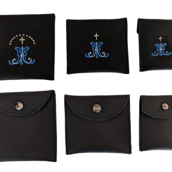 Marian rosary case, embroidered rosary case, rosary pouch, rosary case, leather pouch, leather rosary pouch, leather rosary case, rosary bag