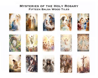Rosary Mystery Tile Set – Joyful, Sorrowful, Glorious – Catholic Gift – Visual Prayer Aid – Catholic Creative Art