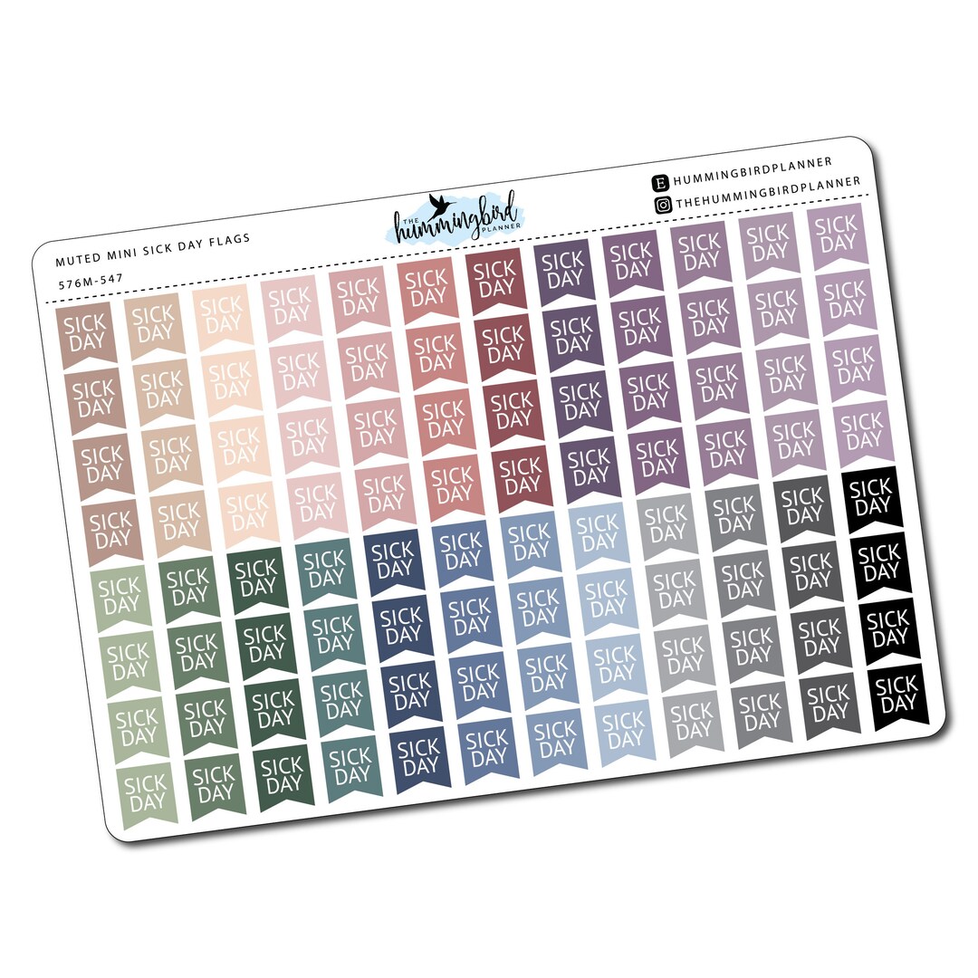 Muted Mini Sick Day Flags 576M Planner Stickers for MAMBI Etsy