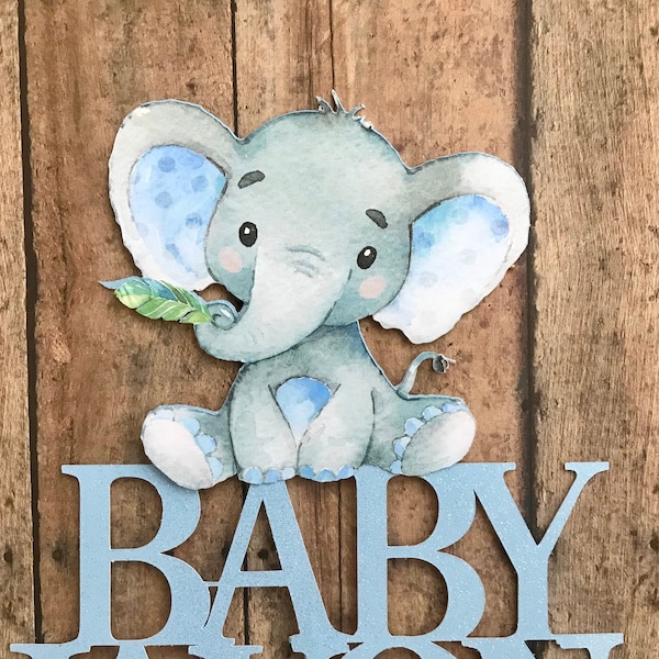 Elephant themed baby shower, Custom Baby shower cake topper,Polka dot,Glitter,Blue,Elephant,Baby Elephant,Boy,Girl,Custom,Welcome Baby,decor