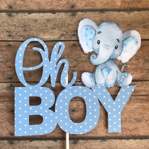 Oh Boy Elephant cake Topper, Baby Elephant, polka dot elephant, Oh Boy Baby Shower, Blue baby shower, 1-Ct.