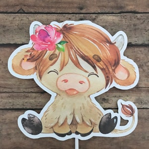 Highland  girl cow cake topper, Baby shower cow, Farm animal decorations, Highland cow, Cow, Birthday decorations, Baby highland cow, -Girl