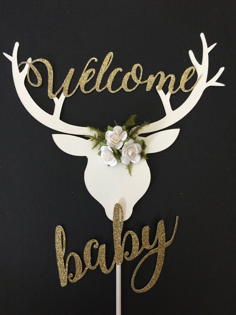 Baby Shower Deer Head Cake Topperbohowhiteflowerstribal Etsy
