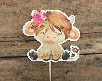 Highland cows cupcake toppers, Gender reveal cupcake toppers, Highland cow baby shower, cow baby shower decorations, boy cow, girl cow, (12)