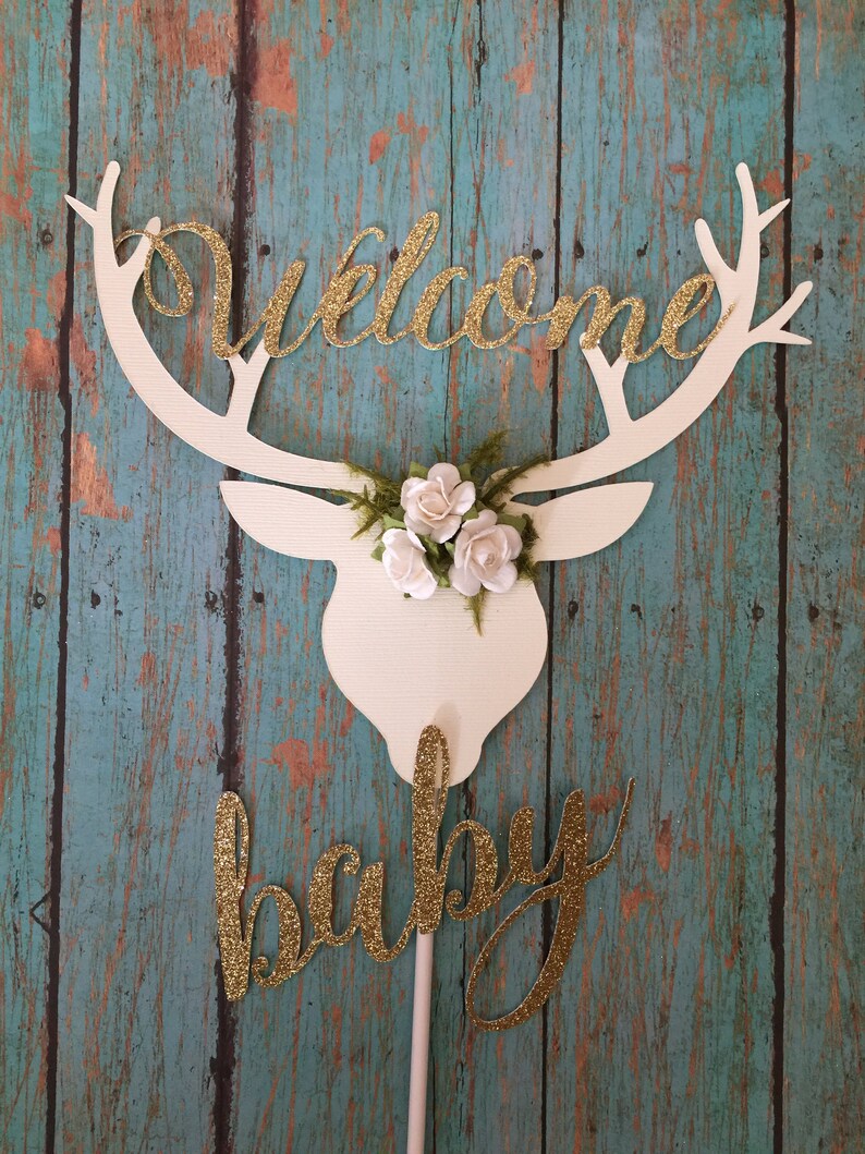 Baby Shower Deer Head Cake Topperbohowhiteflowerstribal Etsy