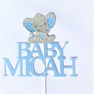 Baby Elephant,Baby shower,Boy Elephant,Girl,Elephant baby shower decorations,Polka dots,Glitter card stock,Blue elephant,Cake topper 1-Ct.
