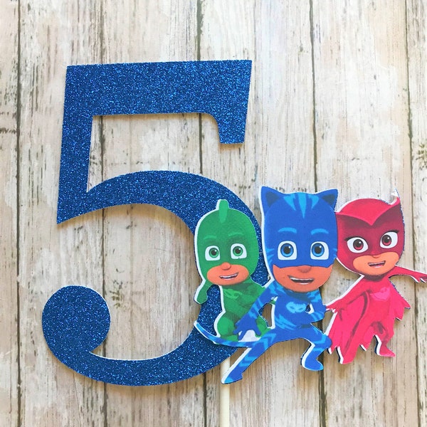 P.J. Mask kids, Cake topper, Cat boy, Owlette, Gekko, personalized age, number