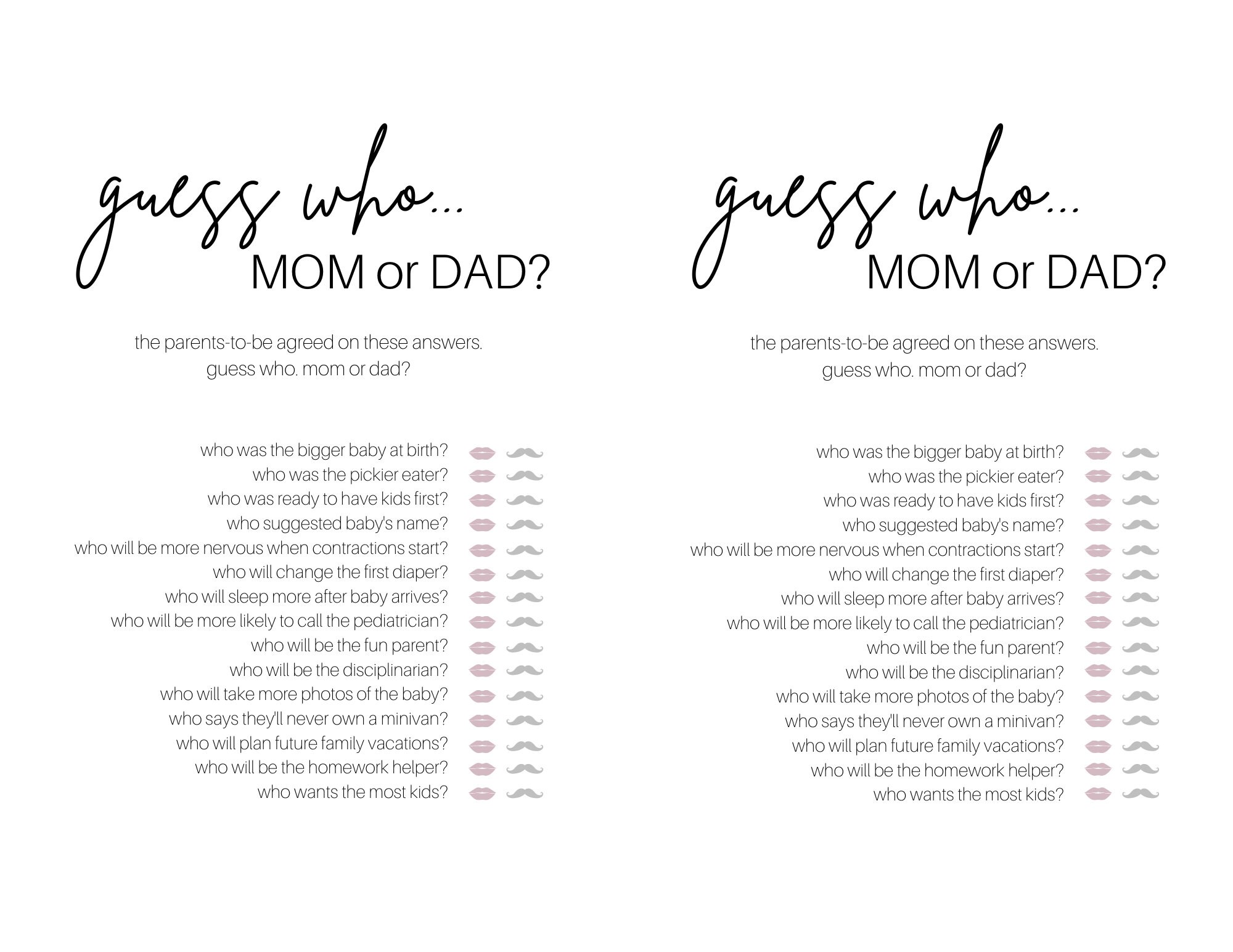 Baby Shower Game Guess Who EDITABLE DIGITAL DOWNLOAD Etsy