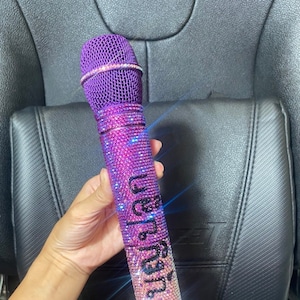 PINK & Purple FULL bling wireless microphone with name, Genuine Swarovski crystal bling microphone included, Rhinestones mic with name