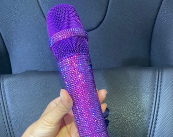 FULL Purple bling wireless microphone with name, Genuine Swarovski crystal bling microphone included, Rhinestones mic with name