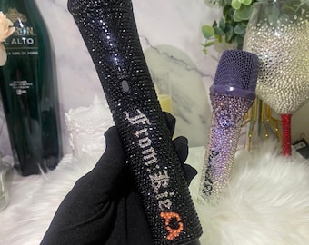 Schwarzes funkelndes Funkmikrofon mit Namen, echtes Swarovski Kristall-Glitzermikrofon enthalten, Strassmikrofon mit Namen