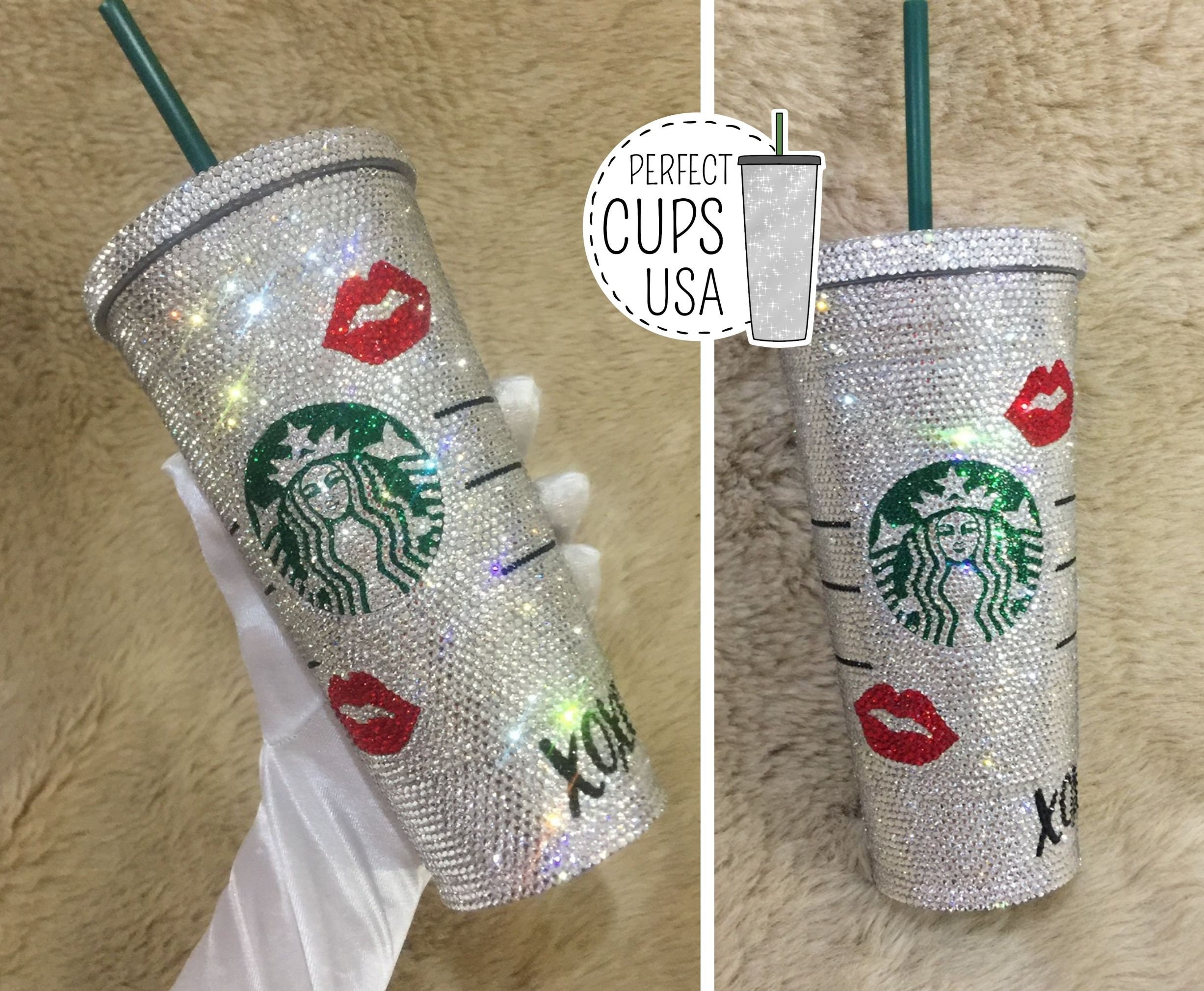 Starbucks Acrylic Tumbler with Silver Diamond Cut Crystals