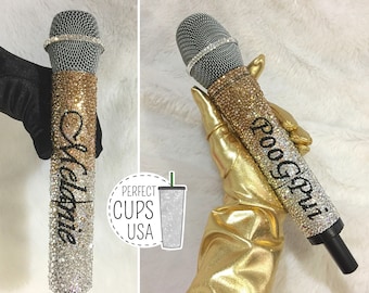 Custom microphone rhinestone Swarovski crystal wireless bling microphone with name, Custom name microphone bling, Swarovski microphone