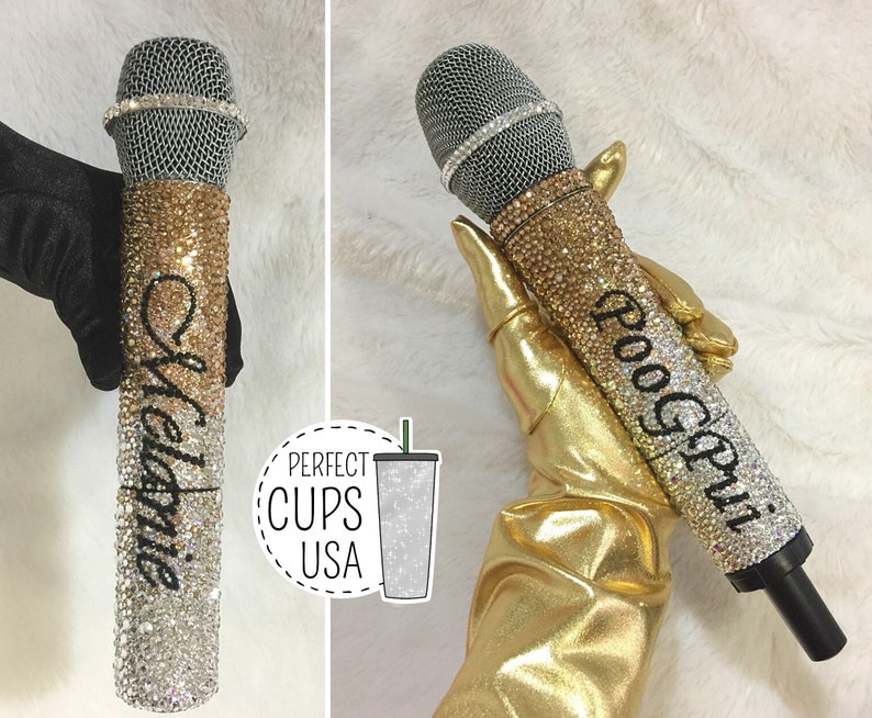 Custom microphone rhinestone Swarovski crystal wireless bling microphone with name, Custom name microphone bling, Swarovski microphone image 1