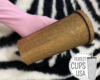 GOUD Swarovski stenen Starbucks roestvrij stalen beker, Bling tumbler cadeau, Echte Swarovski kristallen tumbler, Gouden kristallen bling cadeau