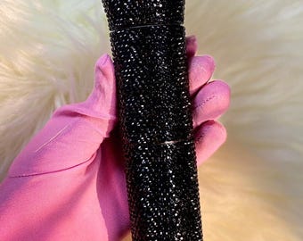 Schwarzes funkelndes Funkmikrofon mit Namen, echtes Swarovski Kristall-Glitzermikrofon enthalten, Strassmikrofon mit Namen