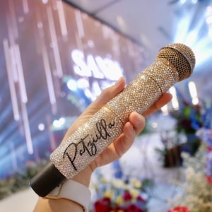Silver & gold bling wireless microphone with name, Genuine Swarovski crystal bling microphone included, Rhinestones mic with name