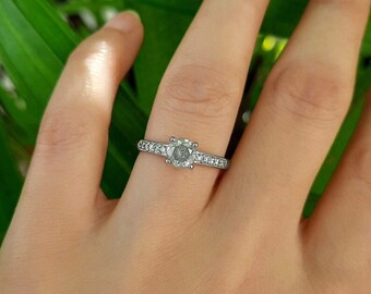 0.85ct Salt & Pepper Fancy Gray Natural Diamond Solitaire 18K White Gold Ring|Engagement Ring|Affordable Diamond ring|Grey diamond Ring