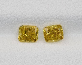 3.9x3.3mm 2pcs 0.59ctw Untreated Fancy Yellow Natural Diamonds Cushion Pair|Selection|Natural Color|Diamonds for Jewelry|Assorted|Genuine