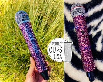 Mermaid Microphone Pink & Purple bling wireless microphone with name, Genuine Swarovski crystal mic included, Rhinestones mic with name