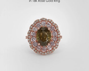 4.23 tctw Fancy Yellow, Pink & Brown Natural Diamonds 18K Rose Gold Ring|Big Diamond|3 carat Diamond|Pink Gold|Pink Diamonds|Fancy Diamonds