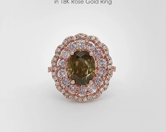 4.23 tctw Fancy Gelb, Rosa & Braun Natur Diamanten 18K Roségold Ring| Großer Diamant|3 Karat Diamant| Rosa Gold| Rosa Diamanten| Ausgefallene Diamanten