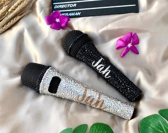 Black OR silver bling wireless microphone with name, Swarovski crystal bling microphone, Swarovski microphone with name microphone included