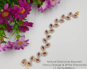 11.16ct. Natürliche Fancy Orange & Weiß Diamanten 18K Gelbgold 16,5 zoll Armband|Diamond Armband| Edler Schmuck| Geschenkideen| Diamant Armband