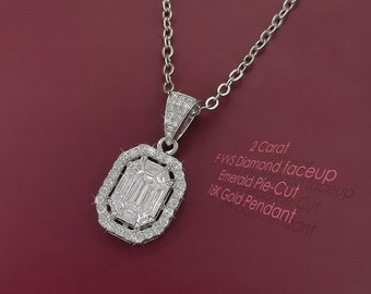 2 Karat F VVS Smaragdschliff Diamant Faceup Tortenschliff in 18K Weißgold Anhänger|big Diamant| erforderbarer Diamant| Edler Schmuck| Diamant Schmuck