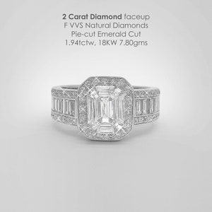 BIG 2 Carat F VVS Emerald Cut diamond faceup pie-cut in 18K White Gold Ring|big diamond|engagement ring|affordable diamond|Fine Jewelry