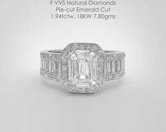 BIG 2 Carat F VVS Emerald Cut diamond faceup pie-cut in 18K White Gold Ring|big diamond|engagement ring|affordable diamond|Fine Jewelry