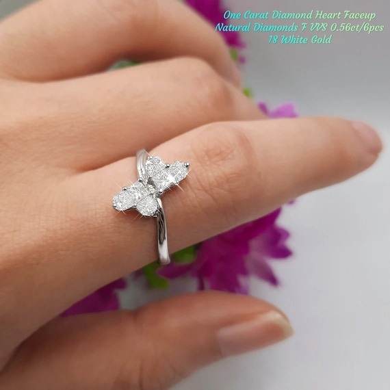Carat Diamond Heart Faceup Natural Diamonds Pair in 18K White Gold  Ring|Pie-cut Diamond|Big Look Diamonds|affordable diamond|Fine Jewelry