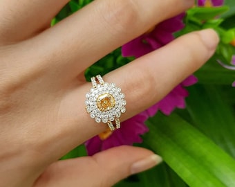 1.24ct Fancy Yellow & White Natural Diamond 2-in-one 18K Gelbgold Ring + Anhänger| Großer Diamant| Verlobungsring| Exklusives Geschenk|rare| Fein