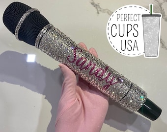 Silver & Pink Custom name microphone, Swarovski crystal bling wireless mic, Wireless Personalized singing microphone included