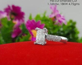 Emerald Pie Cut Diamond Ring BIG Carat Emerald Cut Diamond Faceup