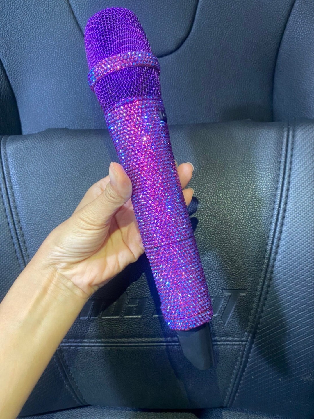 FULL Purple Bling Wireless Microphone With Name, Genuine Swarovski