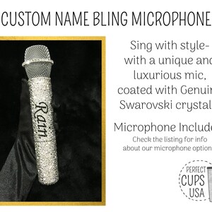 Silver Custom microphone Swarovski crystal bling wireless mic, Wireless microphone with name, Personalized singing microphone included image 2