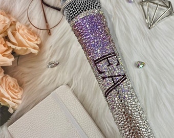 Purple & silver bling wireless microphone with name, Swarovski crystal bling microphone, Swarovski microphone with name microphone included