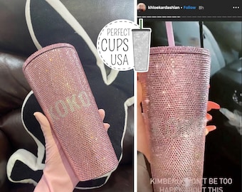ROZE Swarovski koude drank beker met naam, Swarovski Starbucks beker, Starbucks beker met naamgeschenk, Roze Kristallen beker, Bling bekers