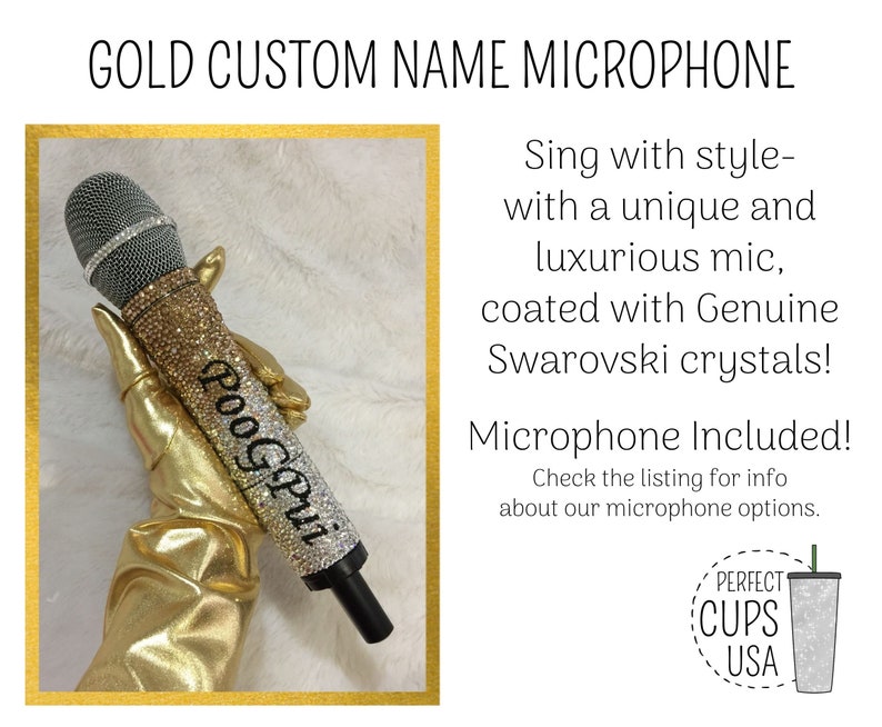 Custom Microphone Rhinestone Swarovski Crystal Wireless Bling Microphone With Name, Custom Name