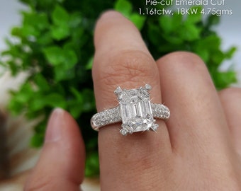 BIG 4 Carat Emerald Cut Diamond Faceup F VVS Natural Diamonds Pie-Cut 18K White Gold Ring|big diamond|engagement ring|affordable diamond