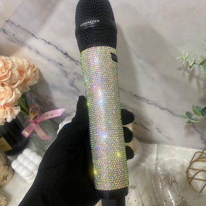 Silver bling wireless microphone with name, Genuine Swarovski crystal bling microphone included, Rhinestones mic with name