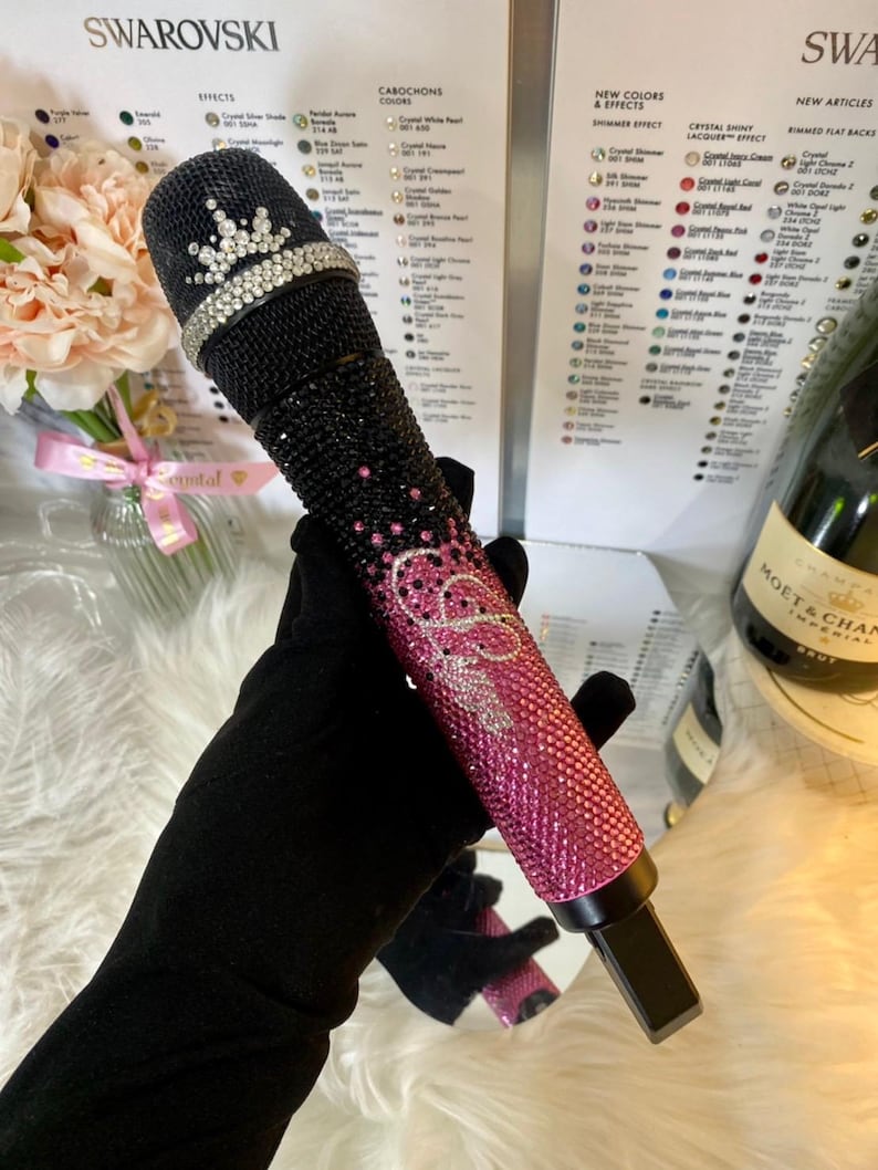 Pink & Black Bling Wireless Microphone With Name, Genuine Swarovski ...