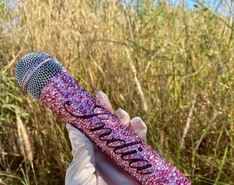 Two shade pink  bling wireless microphone with name, Swarovski crystal bling microphone, Swarovski microphone with name microphone included