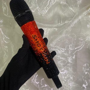Red & Black bling wireless microphone with name, Genuine Swarovski crystal bling microphone included, Rhinestones mic with name
