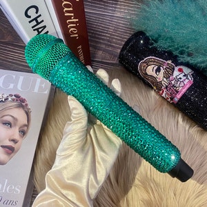 FULL GREEN bling wireless microphone with name, Genuine Swarovski crystal bling microphone included, Rhinestones mic with name